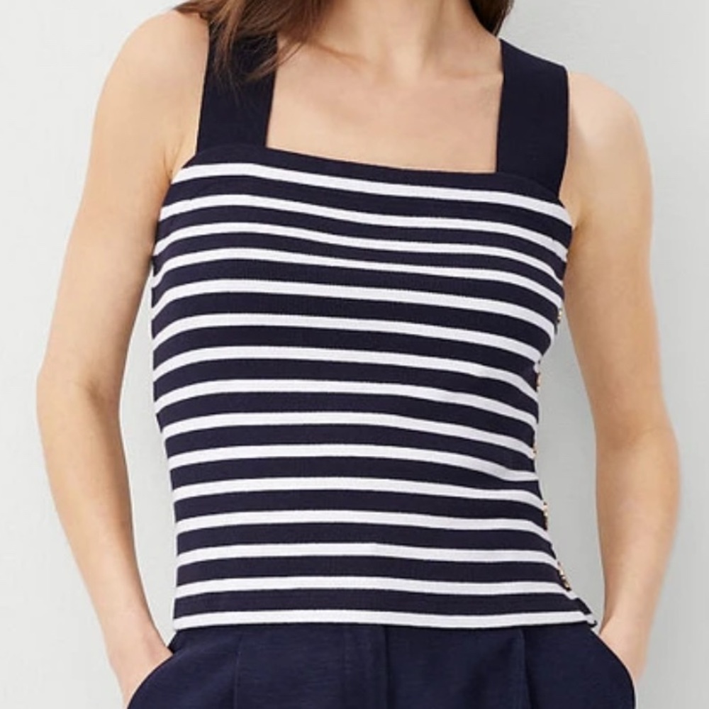 NWOT Ann Taylor Navy and White Striped Women's Top